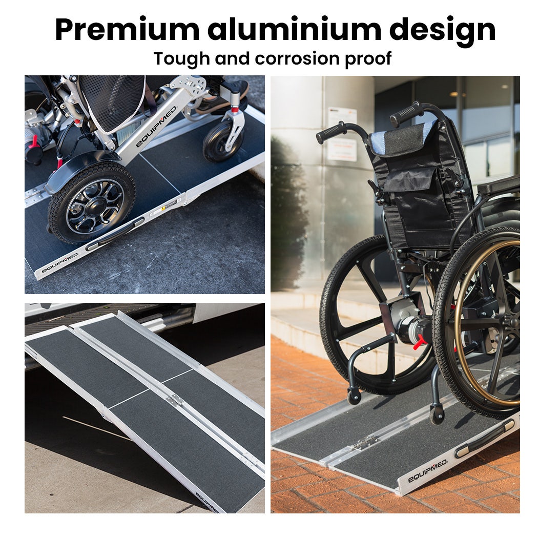 EQUIPMED 152cm Portable Folding Aluminium Access Ramp, 272kg Rated, for Wheelchair, Mobility Scooter, Rollator V219-HELRMPEQ15SA