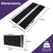 EQUIPMED 152cm Portable Folding Aluminium Access Ramp, 272kg Rated, for Wheelchair, Mobility Scooter, Rollator V219-HELRMPEQ15SA