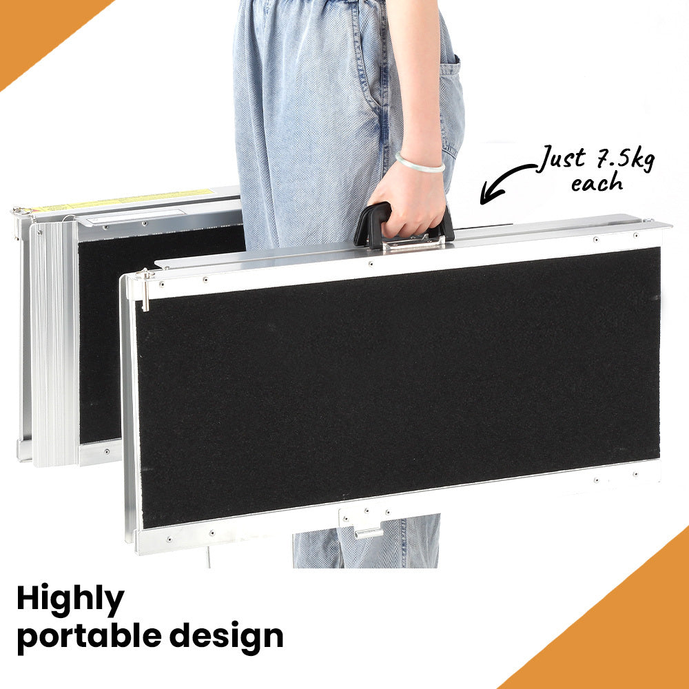 EQUIPMED 182cm Portable Folding Aluminium Access Ramp, 272kg Rated, Black Ultra-Grip, for Wheelchair, V219-HELRMPEQ18KA