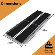 EQUIPMED 182cm Portable Folding Aluminium Access Ramp, 272kg Rated, Black Ultra-Grip, for Wheelchair, V219-HELRMPEQ18KA
