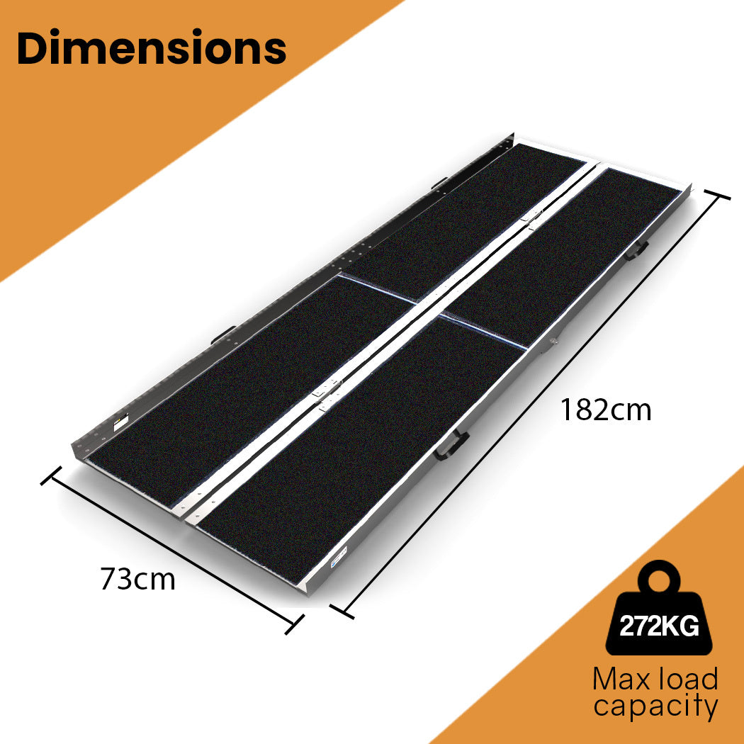 EQUIPMED 182cm Portable Folding Aluminium Access Ramp, 272kg Rated, Black Ultra-Grip, for Wheelchair, V219-HELRMPEQ18KA