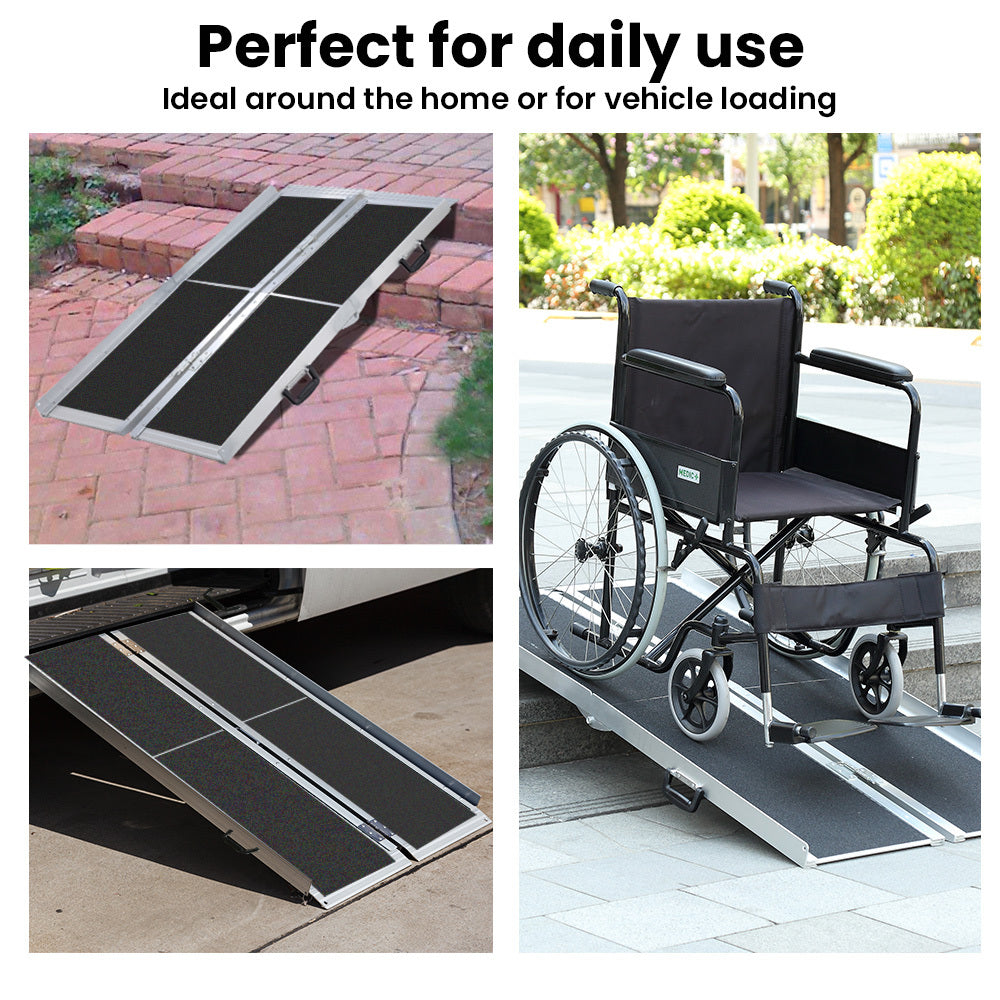 EQUIPMED 182cm Portable Folding Aluminium Access Ramp, 272kg Rated, Black Ultra-Grip, for Wheelchair, V219-HELRMPEQ18KA