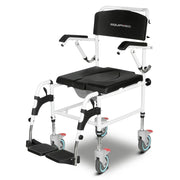 Equipmed Commode Shower Chair, Over Toilet or Bedside 136kg Capacity Aluminium frame with Wheels, Black V219-HELSBSEQCC5A