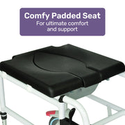 Equipmed Commode Shower Chair, Over Toilet or Bedside 136kg Capacity Aluminium frame with Wheels, Black V219-HELSBSEQCC5A