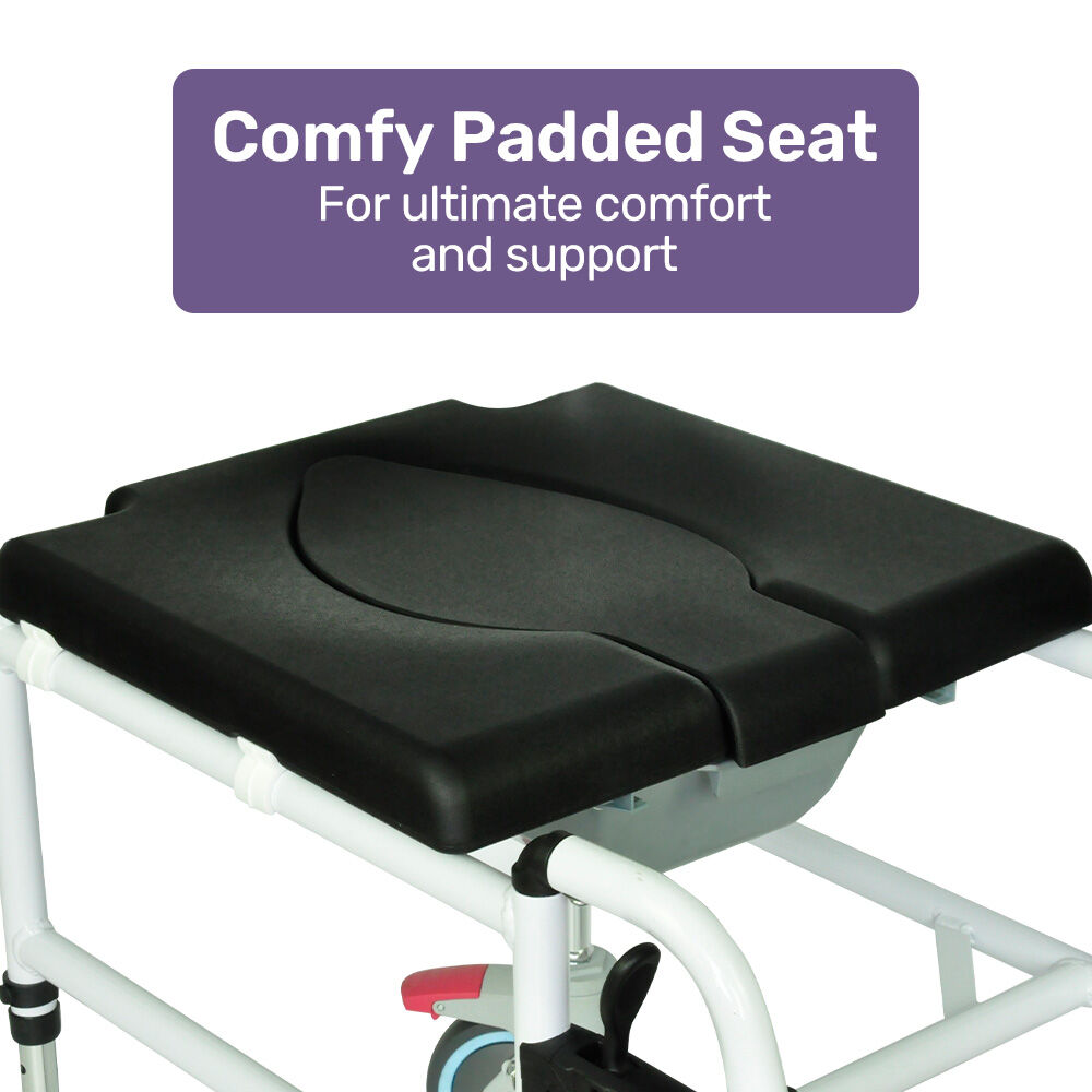 Equipmed Commode Shower Chair, Over Toilet or Bedside 136kg Capacity Aluminium frame with Wheels, Black V219-HELSBSEQCC5A