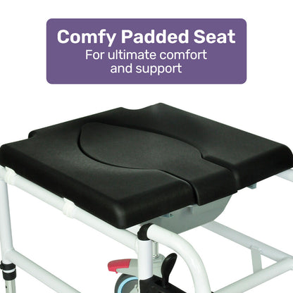 Equipmed Commode Shower Chair, Over Toilet or Bedside 136kg Capacity Aluminium frame with Wheels, Black V219-HELSBSEQCC5A