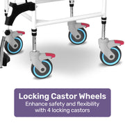 Equipmed Commode Shower Chair, Over Toilet or Bedside 136kg Capacity Aluminium frame with Wheels, Black V219-HELSBSEQCC5A