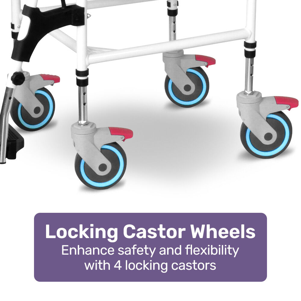 Equipmed Commode Shower Chair, Over Toilet or Bedside 136kg Capacity Aluminium frame with Wheels, Black V219-HELSBSEQCC5A