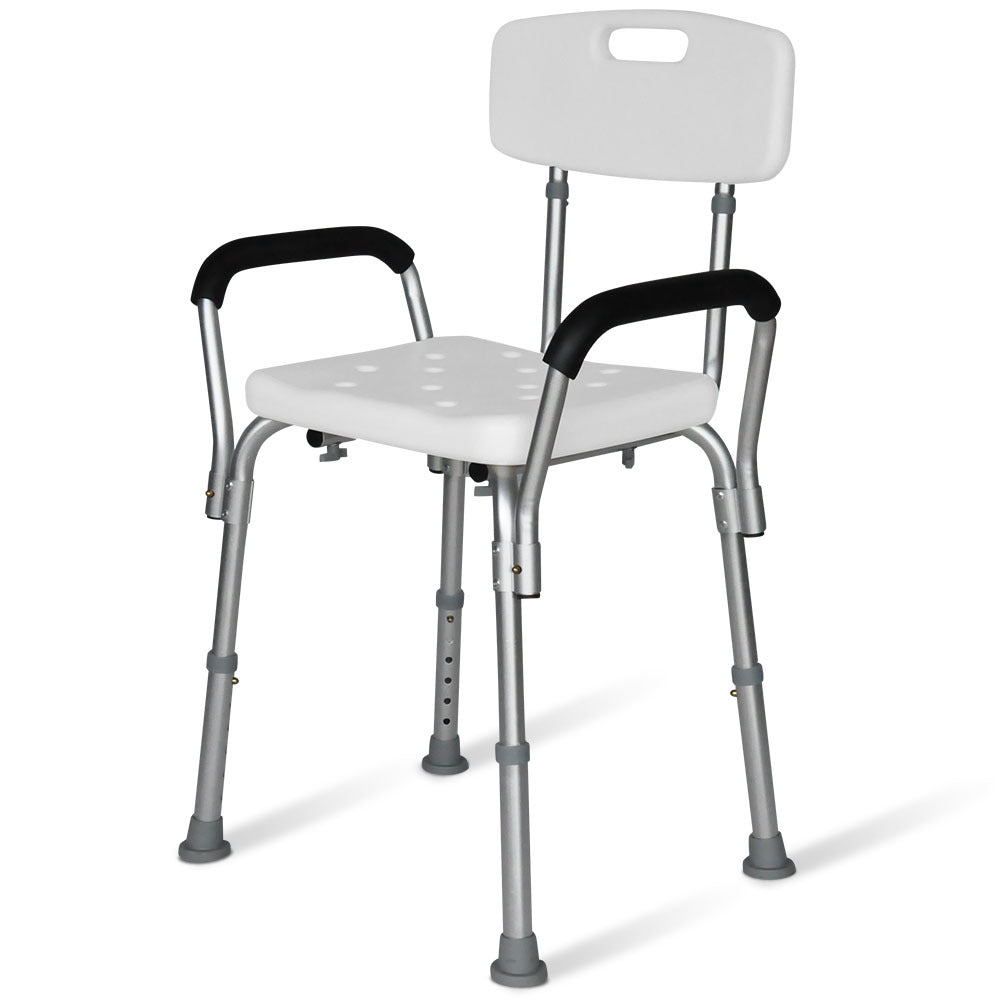 EQUIPMED Shower Chair Bath Seat 120kg Capacity, with Arms, Adjustable Height, for Elderly, White V219-HELSBSEQSC6A