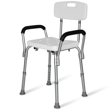 EQUIPMED Shower Chair Bath Seat 120kg Capacity, with Arms, Adjustable Height, for Elderly, White V219-HELSBSEQSC6A