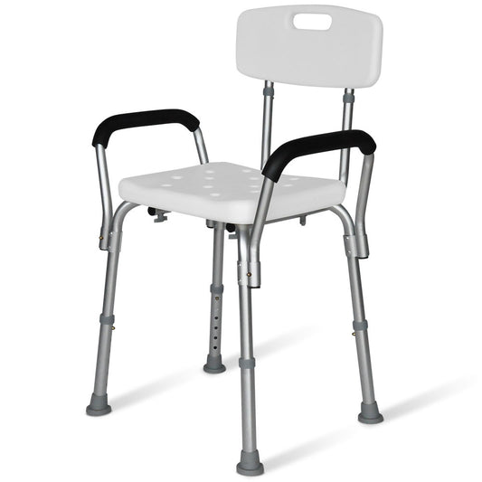 EQUIPMED Shower Chair Bath Seat 120kg Capacity, with Arms, Adjustable Height, for Elderly, White V219-HELSBSEQSC6A