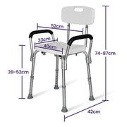 EQUIPMED Shower Chair Bath Seat 120kg Capacity, with Arms, Adjustable Height, for Elderly, White V219-HELSBSEQSC6A