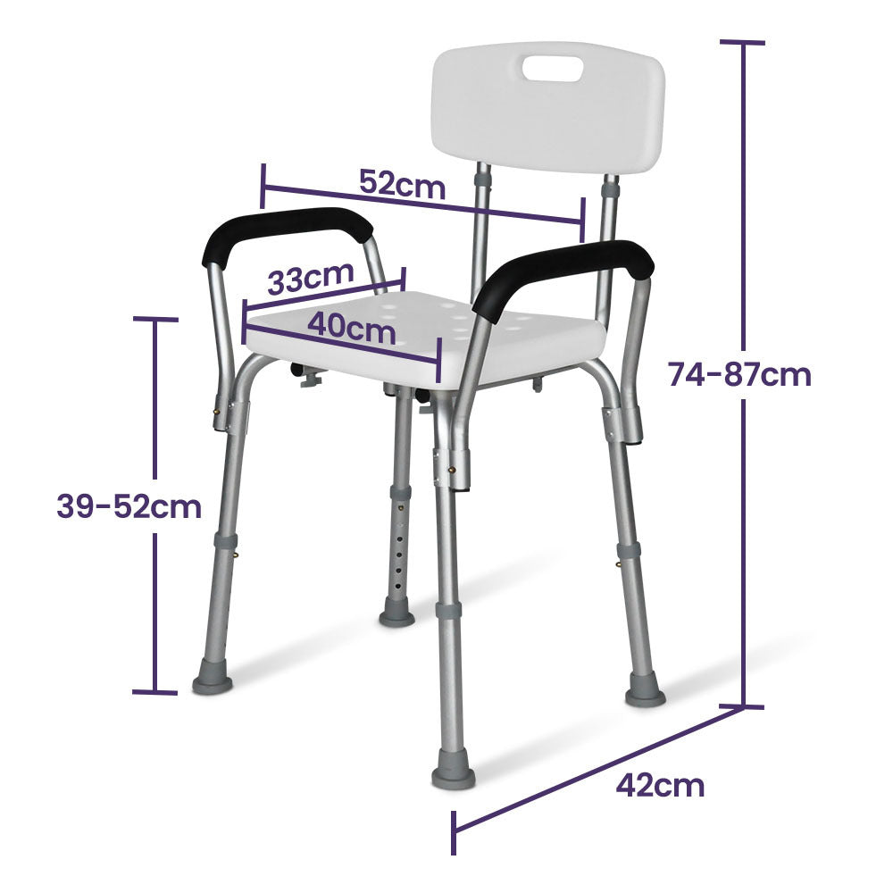 EQUIPMED Shower Chair Bath Seat 120kg Capacity, with Arms, Adjustable Height, for Elderly, White V219-HELSBSEQSC6A