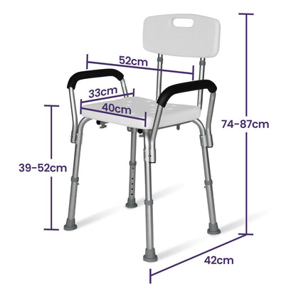 EQUIPMED Shower Chair Bath Seat 120kg Capacity, with Arms, Adjustable Height, for Elderly, White V219-HELSBSEQSC6A