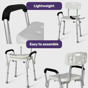 EQUIPMED Shower Chair Bath Seat 120kg Capacity, with Arms, Adjustable Height, for Elderly, White V219-HELSBSEQSC6A