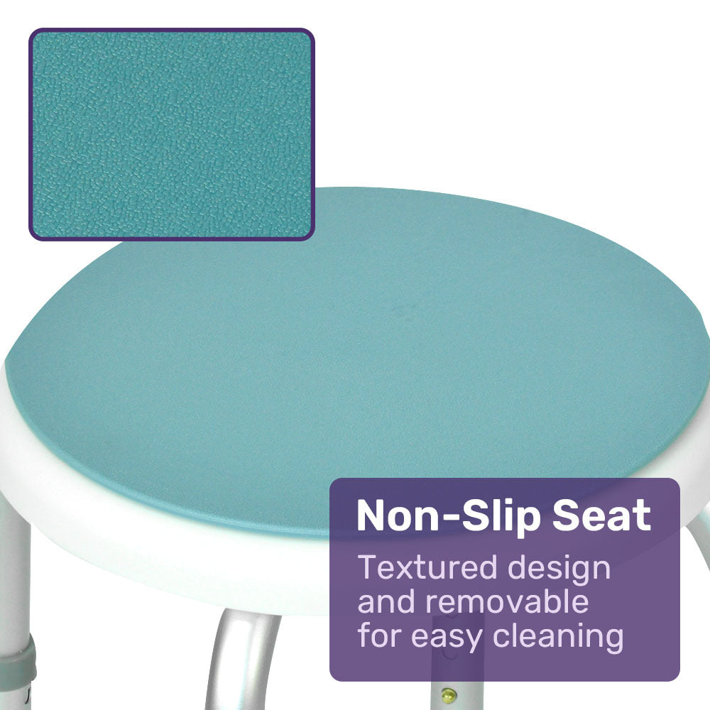 Equipmed Shower Chair Bath Stool, with 360-degree Swivel Rotating Seat for Elderly, White/Blue V219-HELSBSEQSS5A