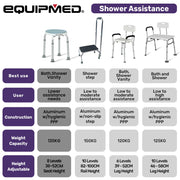 Equipmed Shower Chair Bath Stool, with 360-degree Swivel Rotating Seat for Elderly, White/Blue V219-HELSBSEQSS5A