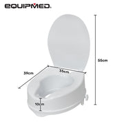 EQUIPMED Raised Over Toilet Seat, 10cm Riser, 125kg Capacity, Raiser with Lid, White V219-HELSBSEQTS7A
