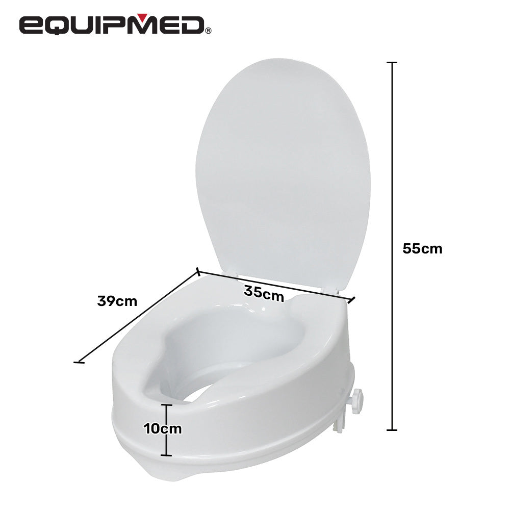 EQUIPMED Raised Over Toilet Seat, 10cm Riser, 125kg Capacity, Raiser with Lid, White V219-HELSBSEQTS7A