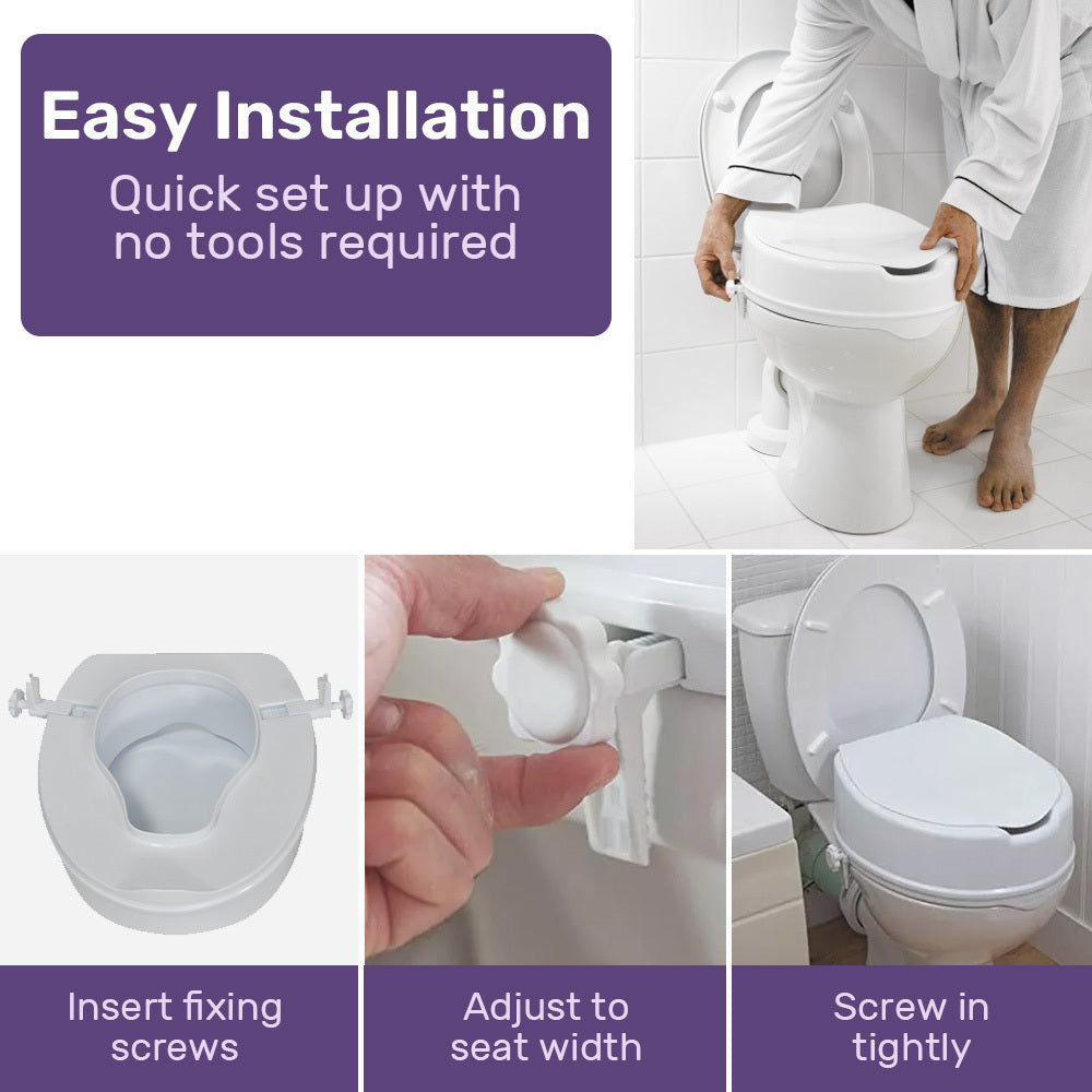 EQUIPMED Raised Over Toilet Seat, 10cm Riser, 125kg Capacity, Raiser with Lid, White V219-HELSBSEQTS7A