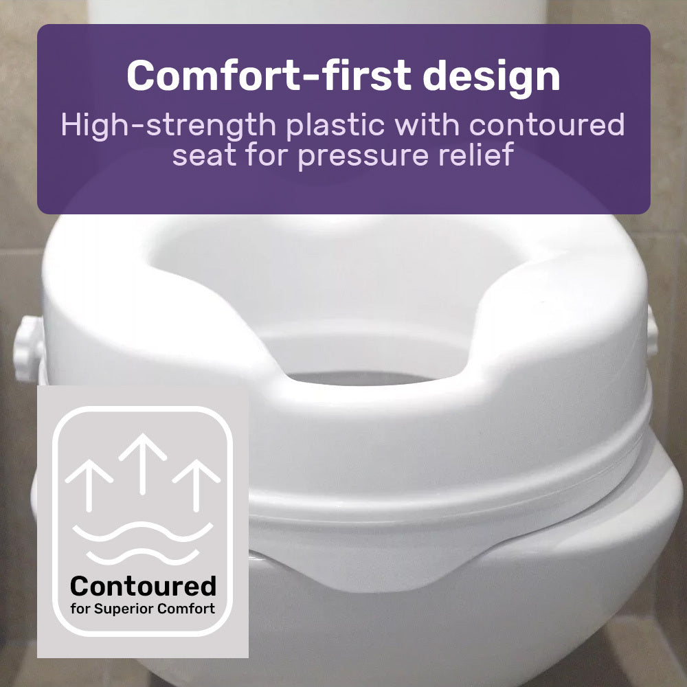 EQUIPMED Raised Over Toilet Seat, 10cm Riser, 125kg Capacity, Raiser with Lid, White V219-HELSBSEQTS7A
