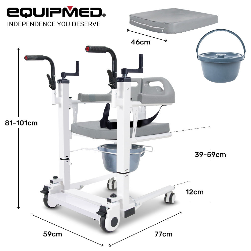 EQUIPMED 4in1 Patient Lift Transfer Chair, Manual Height Adjustment, Shower Compatible, Over Toilet, V219-HELTRNEQHT3A
