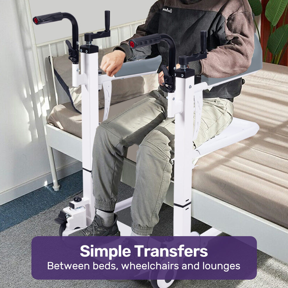 EQUIPMED 4in1 Patient Lift Transfer Chair, Manual Height Adjustment, Shower Compatible, Over Toilet, V219-HELTRNEQHT3A