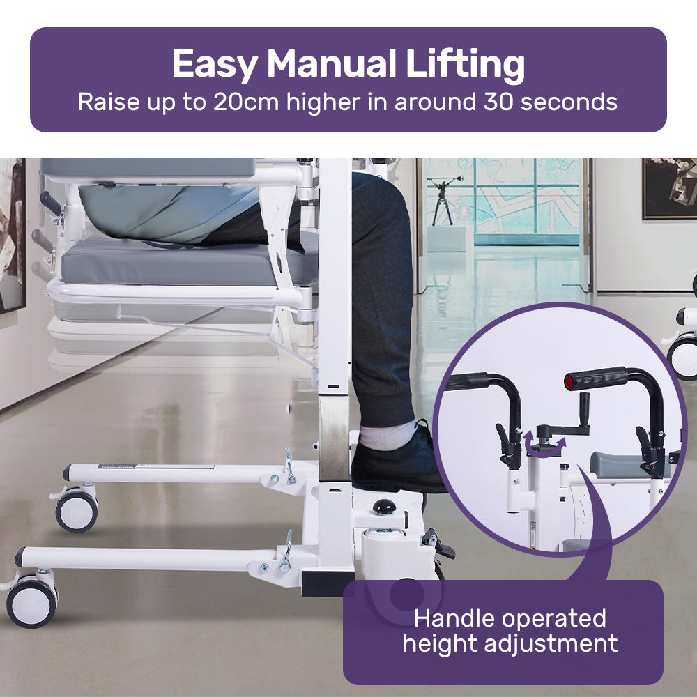 EQUIPMED 4in1 Patient Lift Transfer Chair, Manual Height Adjustment, Shower Compatible, Over Toilet, V219-HELTRNEQHT3A