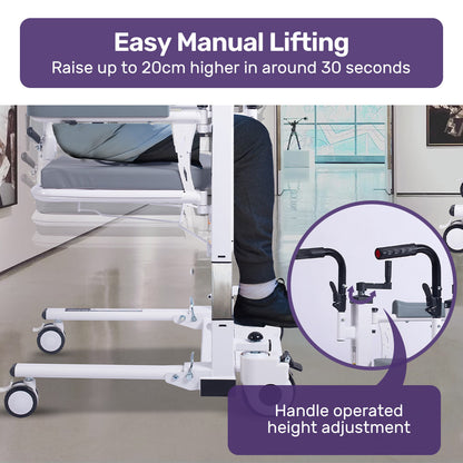 EQUIPMED 4in1 Patient Lift Transfer Chair, Manual Height Adjustment, Shower Compatible, Over Toilet, V219-HELTRNEQHT3A