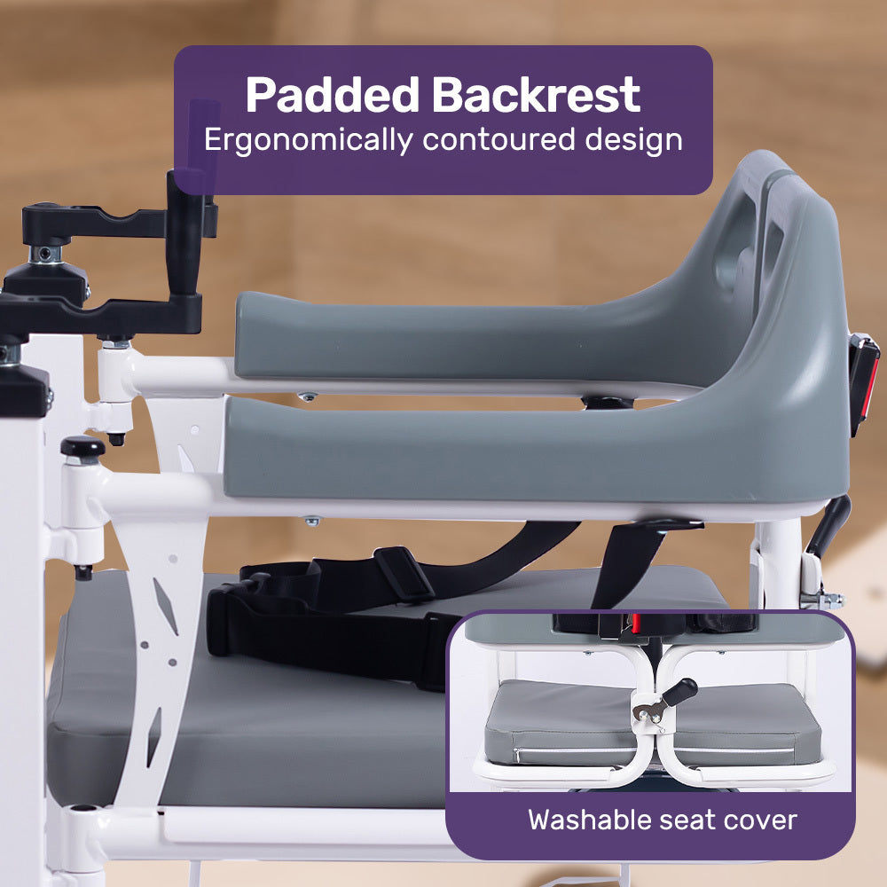 EQUIPMED 4in1 Patient Lift Transfer Chair, Manual Height Adjustment, Shower Compatible, Over Toilet, V219-HELTRNEQHT3A