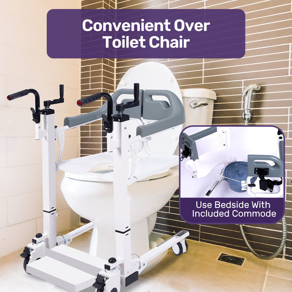 EQUIPMED 4in1 Patient Lift Transfer Chair, Manual Height Adjustment, Shower Compatible, Over Toilet, V219-HELTRNEQHT3A