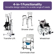 EQUIPMED 4in1 Patient Lift Transfer Chair, Manual Height Adjustment, Shower Compatible, Over Toilet, V219-HELTRNEQHT3A