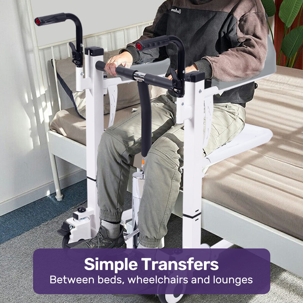Equipmed Patient Lift Transfer Chair, Easy Hydraulic Height Adjustment, Shower Compatible, Over Toilet, V219-HELTRNEQHT5A