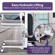 Equipmed Patient Lift Transfer Chair, Easy Hydraulic Height Adjustment, Shower Compatible, Over Toilet, V219-HELTRNEQHT5A
