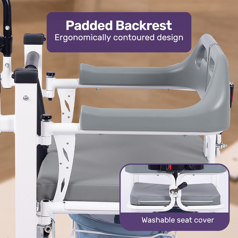 Equipmed Patient Lift Transfer Chair, Easy Hydraulic Height Adjustment, Shower Compatible, Over Toilet, V219-HELTRNEQHT5A