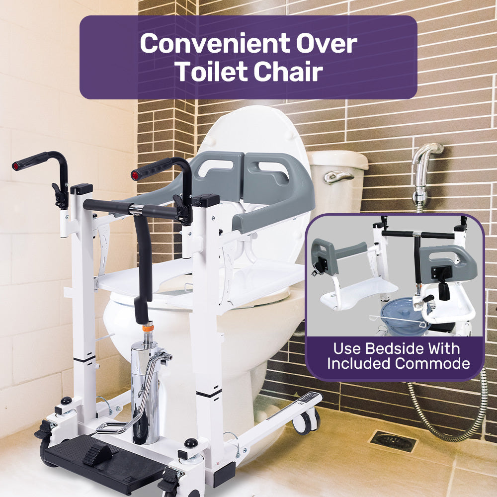 Equipmed Patient Lift Transfer Chair, Easy Hydraulic Height Adjustment, Shower Compatible, Over Toilet, V219-HELTRNEQHT5A
