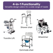Equipmed Patient Lift Transfer Chair, Easy Hydraulic Height Adjustment, Shower Compatible, Over Toilet, V219-HELTRNEQHT5A