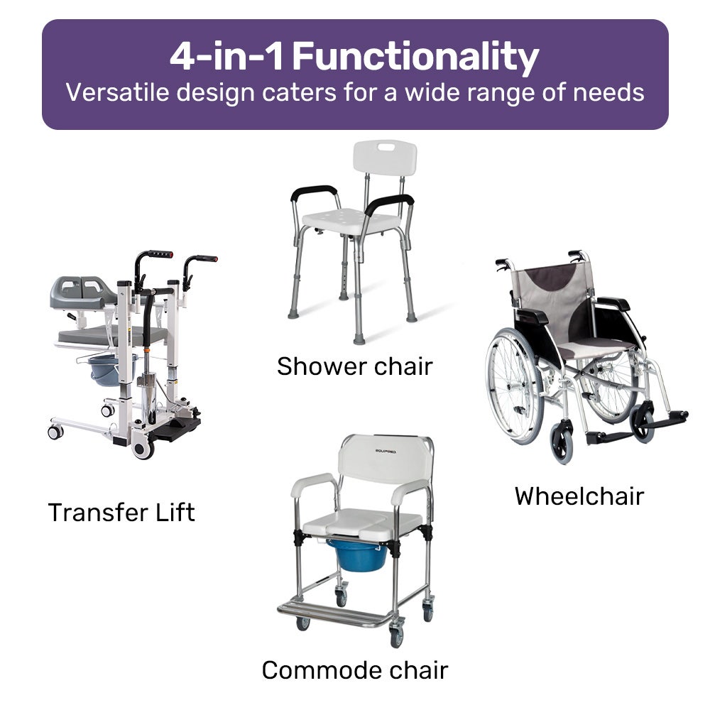 Equipmed Patient Lift Transfer Chair, Easy Hydraulic Height Adjustment, Shower Compatible, Over Toilet, V219-HELTRNEQHT5A