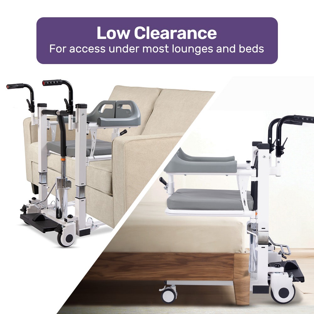 Equipmed Patient Lift Transfer Chair, Easy Hydraulic Height Adjustment, Shower Compatible, Over Toilet, V219-HELTRNEQHT5A