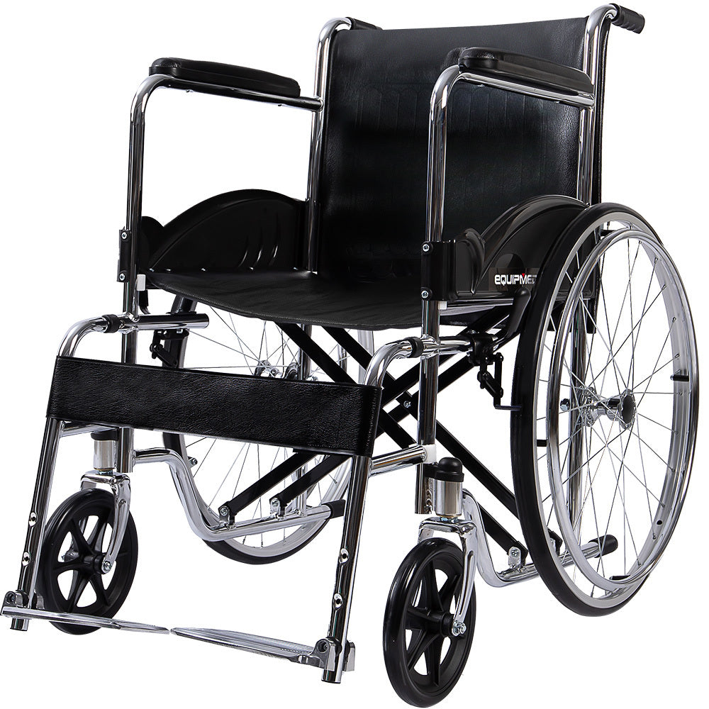 Equipmed Folding Manual Wheelchair Self Propelled, 24" Rear Wheels, Chrome Steel Frame, 46cm Wide Seat, 100kg V219-HELWLCEQ1EKA