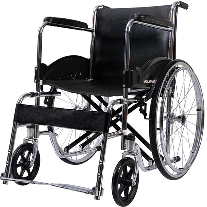 Equipmed Folding Manual Wheelchair Self Propelled, 24" Rear Wheels, Chrome Steel Frame, 46cm Wide Seat, 100kg V219-HELWLCEQ1EKA