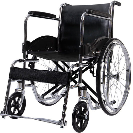Equipmed Folding Manual Wheelchair Self Propelled, 24" Rear Wheels, Chrome Steel Frame, 46cm Wide Seat, 100kg V219-HELWLCEQ1EKA