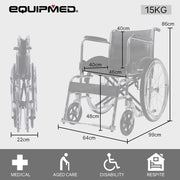 Equipmed Folding Manual Wheelchair Self Propelled, 24" Rear Wheels, Chrome Steel Frame, 46cm Wide Seat, 100kg V219-HELWLCEQ1EKA