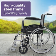 Equipmed Folding Manual Wheelchair Self Propelled, 24" Rear Wheels, Chrome Steel Frame, 46cm Wide Seat, 100kg V219-HELWLCEQ1EKA