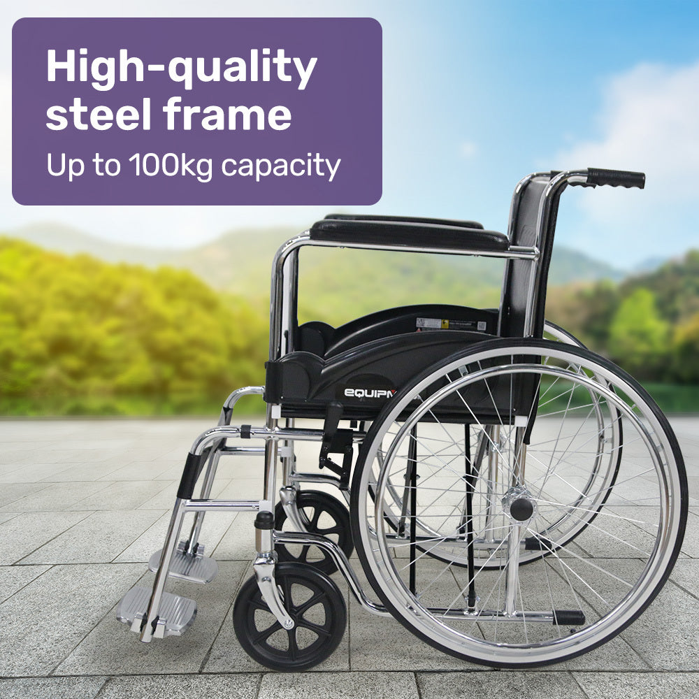 Equipmed Folding Manual Wheelchair Self Propelled, 24" Rear Wheels, Chrome Steel Frame, 46cm Wide Seat, 100kg V219-HELWLCEQ1EKA