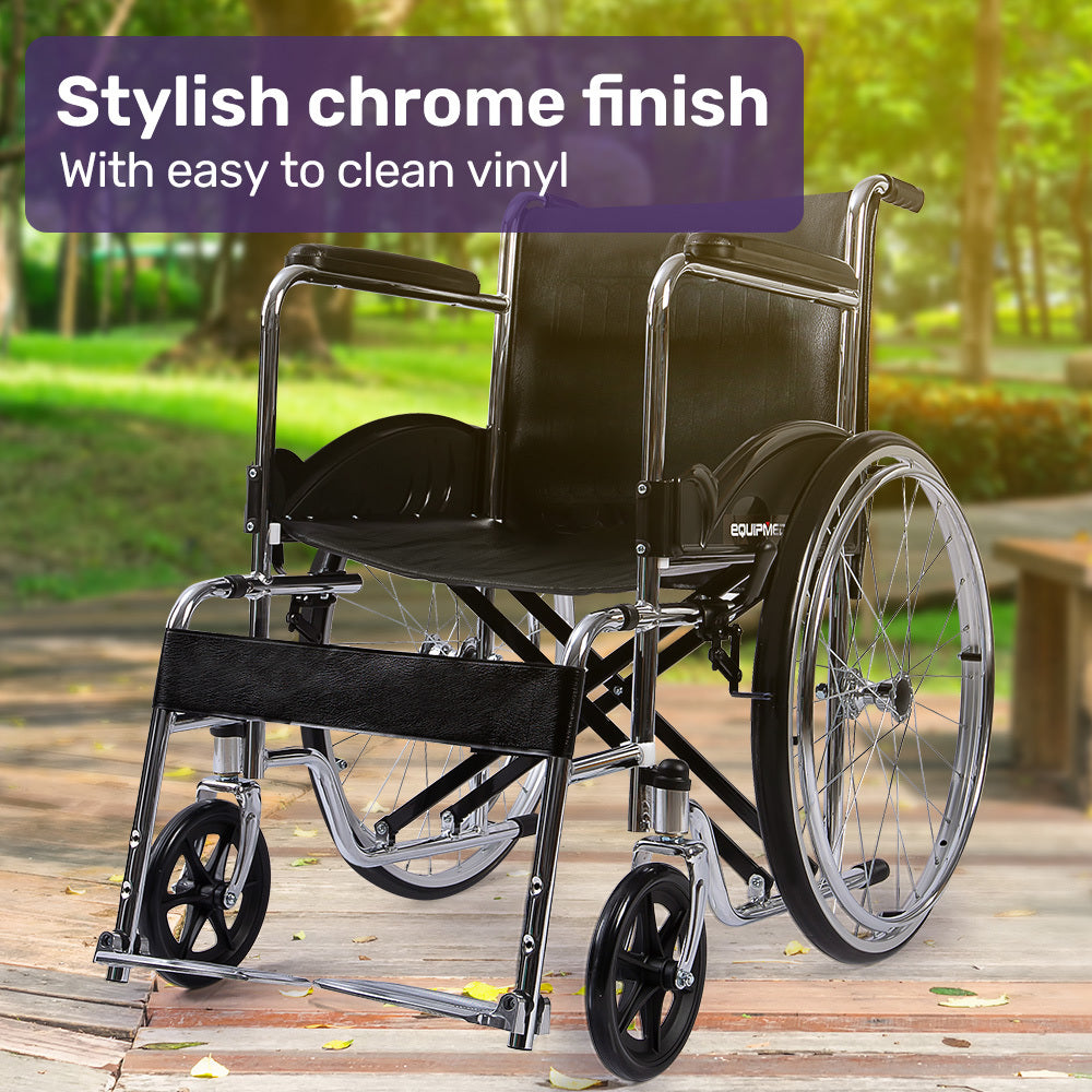 Equipmed Folding Manual Wheelchair Self Propelled, 24" Rear Wheels, Chrome Steel Frame, 46cm Wide Seat, 100kg V219-HELWLCEQ1EKA