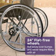Equipmed Folding Manual Wheelchair Self Propelled, 24" Rear Wheels, Chrome Steel Frame, 46cm Wide Seat, 100kg V219-HELWLCEQ1EKA