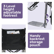 Equipmed Folding Manual Wheelchair Self Propelled, 24" Rear Wheels, Chrome Steel Frame, 46cm Wide Seat, 100kg V219-HELWLCEQ1EKA