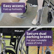 Equipmed Folding Manual Wheelchair Self Propelled, 24" Rear Wheels, Chrome Steel Frame, 46cm Wide Seat, 100kg V219-HELWLCEQ1EKA