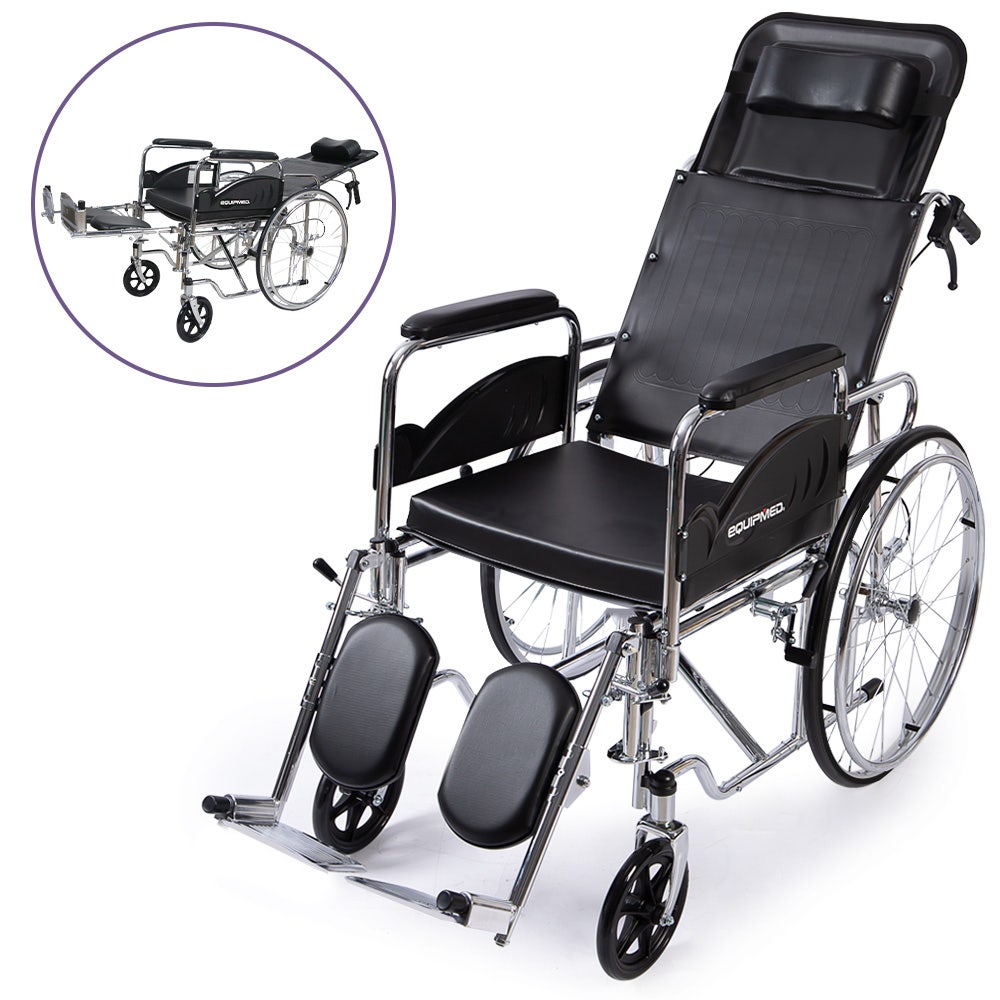 Equipmed Folding Manual Reclining Wheelchair Self Propelled, 24" Rear Wheels, Chrome Steel Frame, 46cm Wide V219-HELWLCEQ1RKA